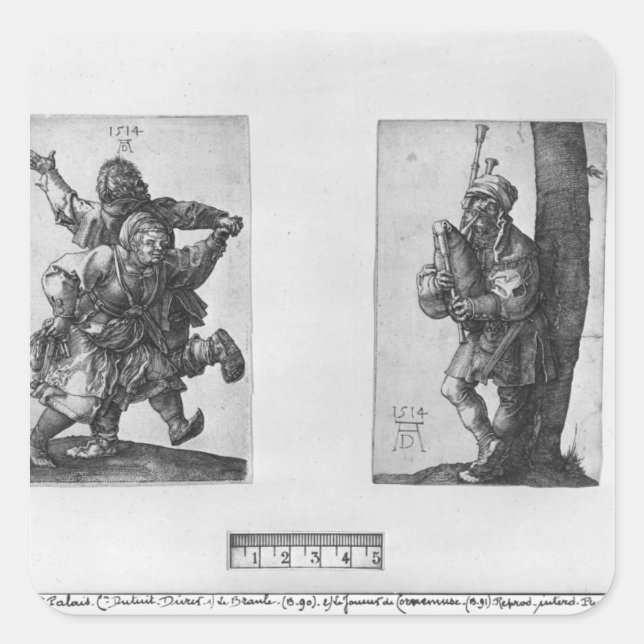 Dancing Peasants and a Bagpipe Player, 1514 Square Sticker (Front)