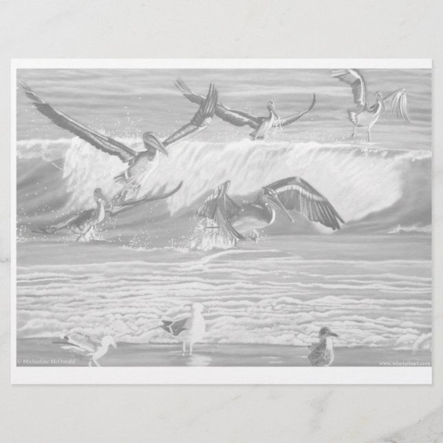 Dancing Pelicans Grayscale Colouring Page (Front)