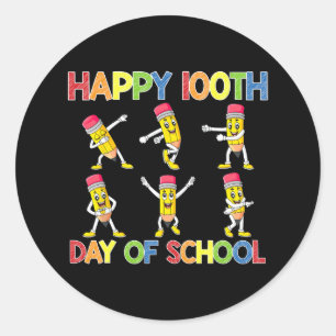 Dancing Pencils 100th Day Of School Girls Boys Kid Classic Round Sticker