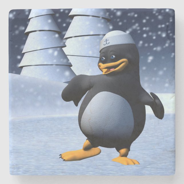 Dancing Penguin Stone Coaster (Front)
