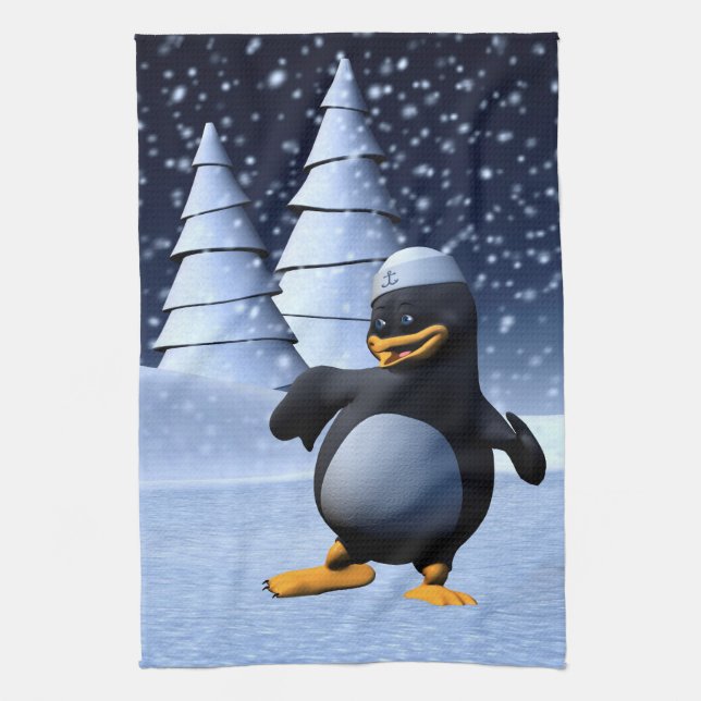 Dancing Penguin Tea Towel (Vertical)