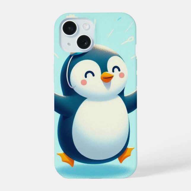 Dancing Penguin with a Party Hat iPhone 15 Case (Back)