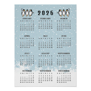 Dancing Penguins 2026 Calendar Poster