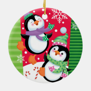 Dancing Penguins Ceramic Tree Decoration