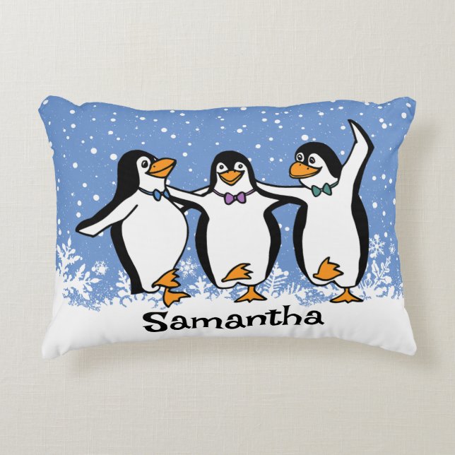 Dancing Penguins Design Decorative Cushion (Front)
