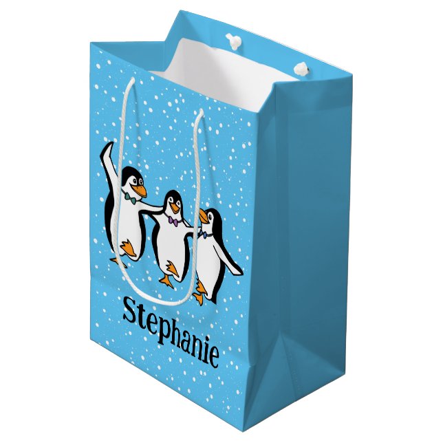 Dancing Penguins Design Medium Gift Bag (Front Angled)