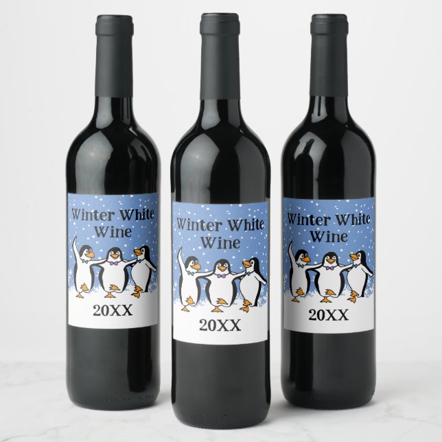 Dancing Penguins Design Wine Label (Bottles)
