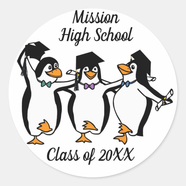  Dancing Penguins Graduation  Classic Round Sticker (Front)