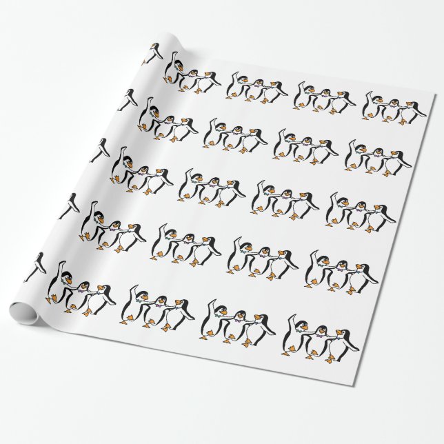 Dancing Penguins Wrapping Paper (Unrolled)