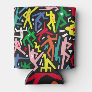 Dancing people, doodle set pattern. can cooler