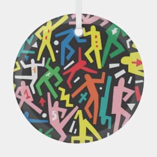 Dancing people, doodle set pattern. glass tree decoration