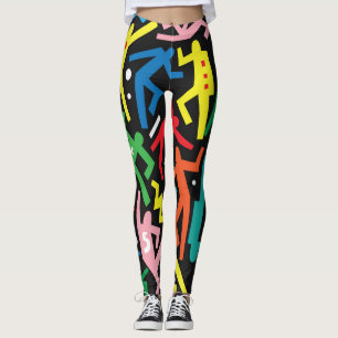 Dancing people, doodle set pattern. leggings