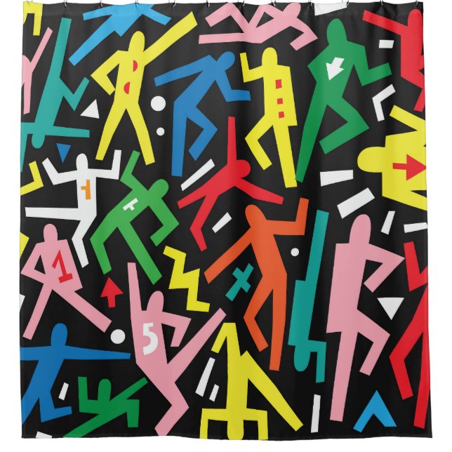 Dancing people, doodle set pattern. shower curtain (Front)