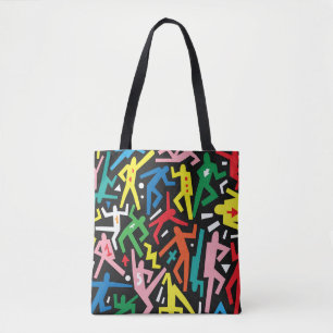 Dancing people, doodle set pattern. tote bag