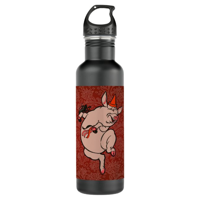 Dancing Pig Antique Cute Dancer 710 Ml Water Bottle (Front)