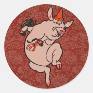 Dancing Pig Antique Cute Dancer Classic Round Sticker