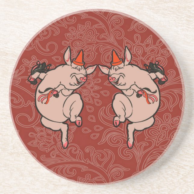 Dancing Pig Antique Cute Dancer Coaster (Front)