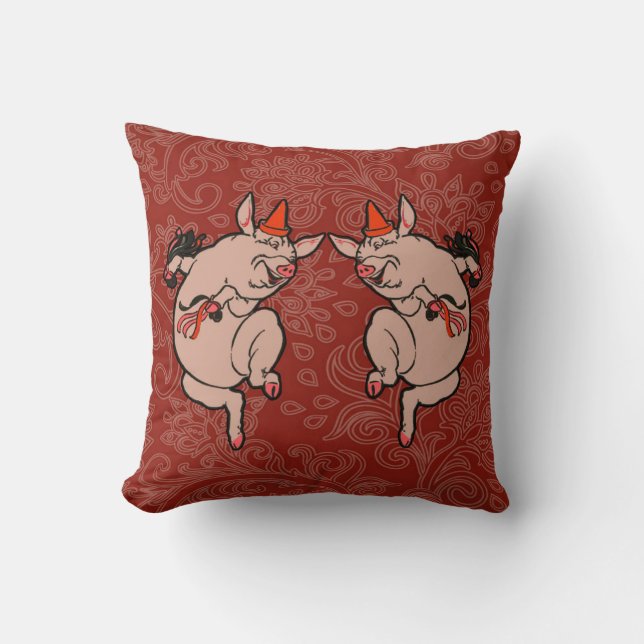 Dancing Pig Antique Cute Dancer Cushion (Front)