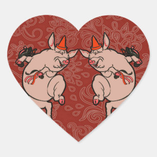 Dancing Pig Antique Cute Dancer Heart Sticker
