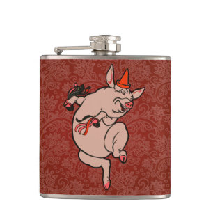 Dancing Pig Antique Cute Dancer Hip Flask