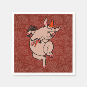 Dancing Pig Antique Cute Dancer Napkin