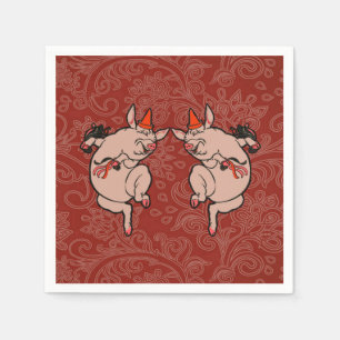 Dancing Pig Antique Cute Dancer Napkin