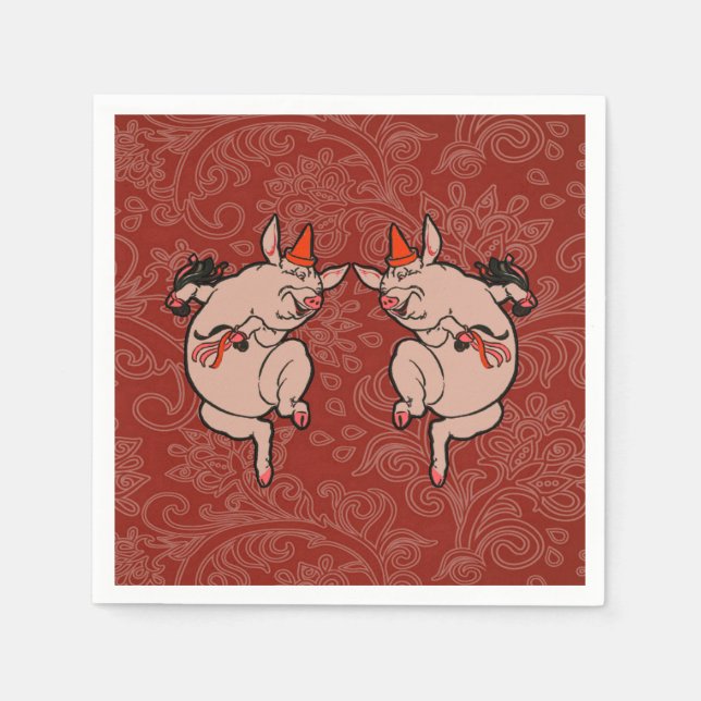 Dancing Pig Antique Cute Dancer Napkin (Front)