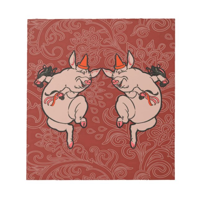 Dancing Pig Antique Cute Dancer Notepad (Front)