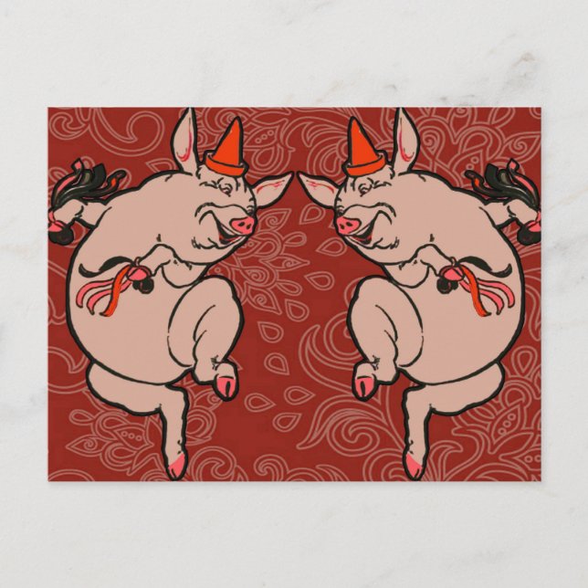 Dancing Pig Antique Cute Dancer Postcard (Front)