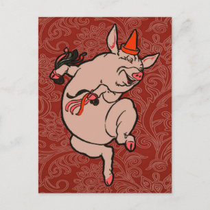 Dancing Pig Antique Cute Dancer Postcard