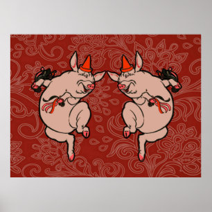 Dancing Pig Antique Cute Dancer Poster