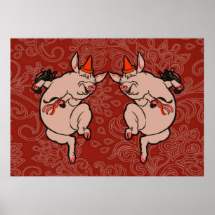 Dancing Pig Antique Cute Dancer Poster