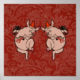Dancing Pig Antique Cute Dancer Poster