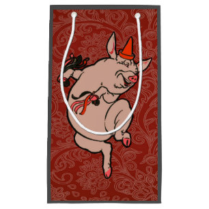 Dancing Pig Antique Cute Dancer Small Gift Bag