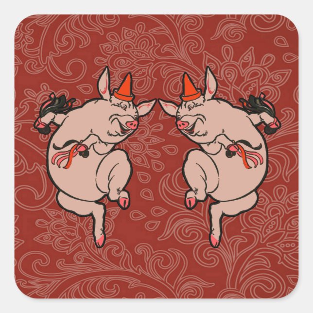Dancing Pig Antique Cute Dancer Square Sticker (Front)