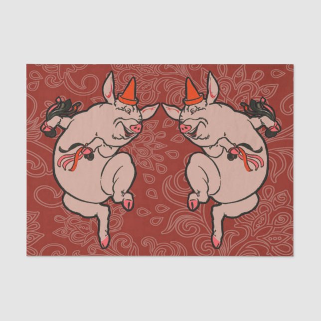 Dancing Pig Antique Cute Dancer Tissue Paper (Front)