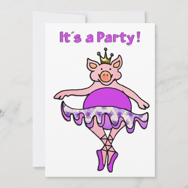 Dancing Pig in Tutu Invitation (Front)