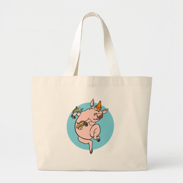 Dancing Pig Large Tote Bag (Front)