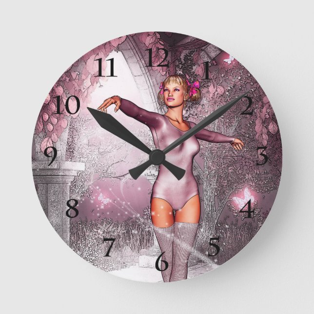Dancing Pink Ballerina Round Clock (Front)