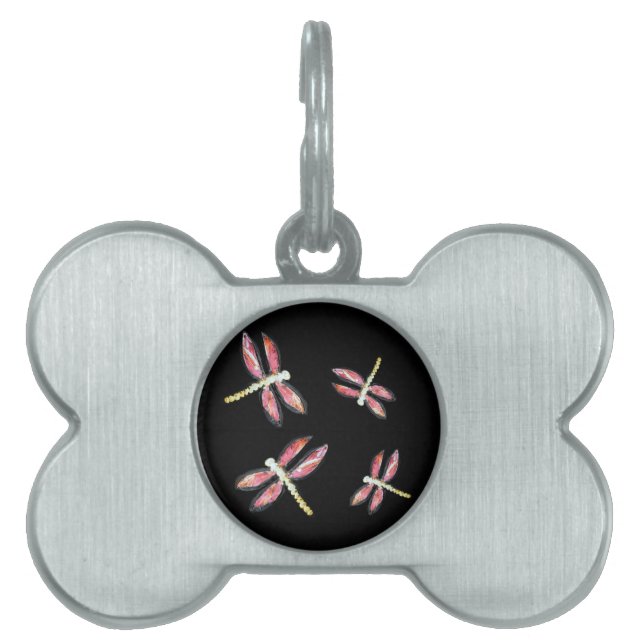 Dancing Pink Dragonfly Bugs Pet Name Tag (Front)