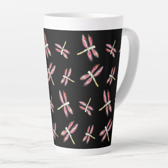 Dancing Pink Dragonfly Pattern Latte Mug (Right Angle)