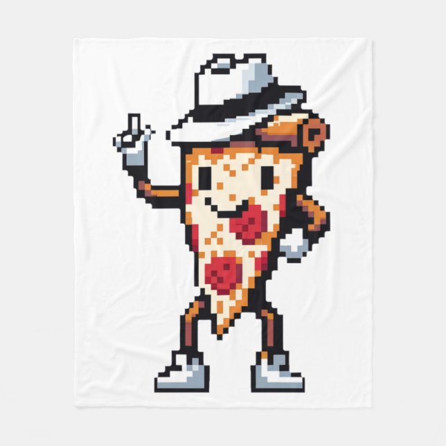 Dancing Pizza Slice - Funny Pixel Art Food Design Fleece Blanket (Front)