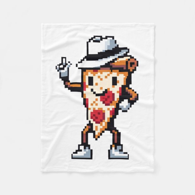 Dancing Pizza Slice - Funny Pixel Art Food Design Fleece Blanket (Front)