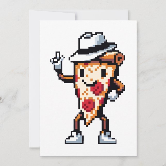 Dancing Pizza Slice - Funny Pixel Art Food Design Holiday Card (Front)