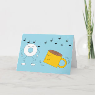 Dancing Powdered Donut & Coffee Mug:  Blank Card