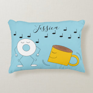 Dancing Powdered Donut & Coffee Mug Decorative Cushion