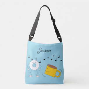 Dancing Powdered Doughnut & Coffee Mug:  Crossbody Bag