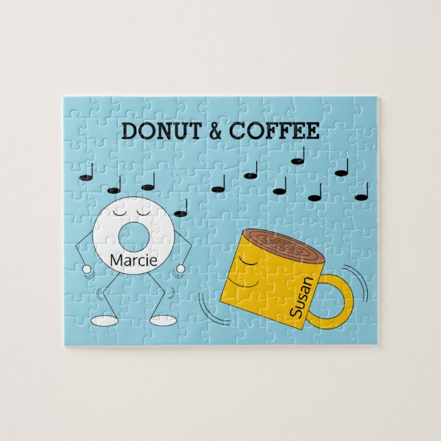 Dancing Powdered Doughnut & Coffee Mug:  Jigsaw Puzzle (Horizontal)