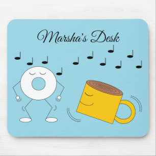 Dancing Powdered Doughnut & Coffee Mug: Mouse Mat