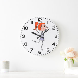 Dancing Princess Cute Ballerina Stick Figure  Large Clock